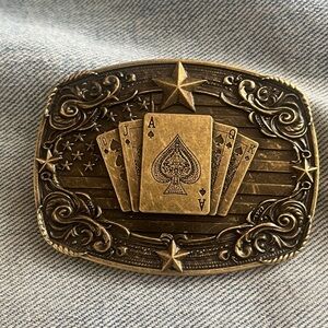 New Gold Patina Western Casino Cards Belt Buckle